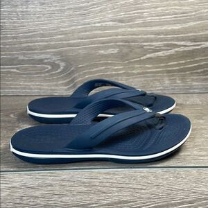 Crocs Crocband Toddler Boy Sz 11 Navy Blue Slip On Nylon Thong Flip Flop Sandals